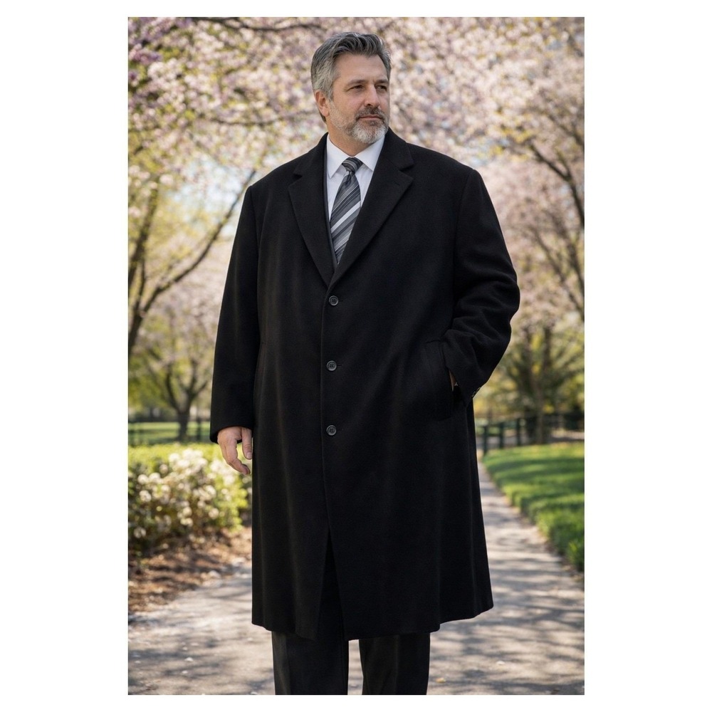 Mens Cashmere Blend Overcoat Black Wool Topcoat Classic Winter Coat 3XL 4XL
